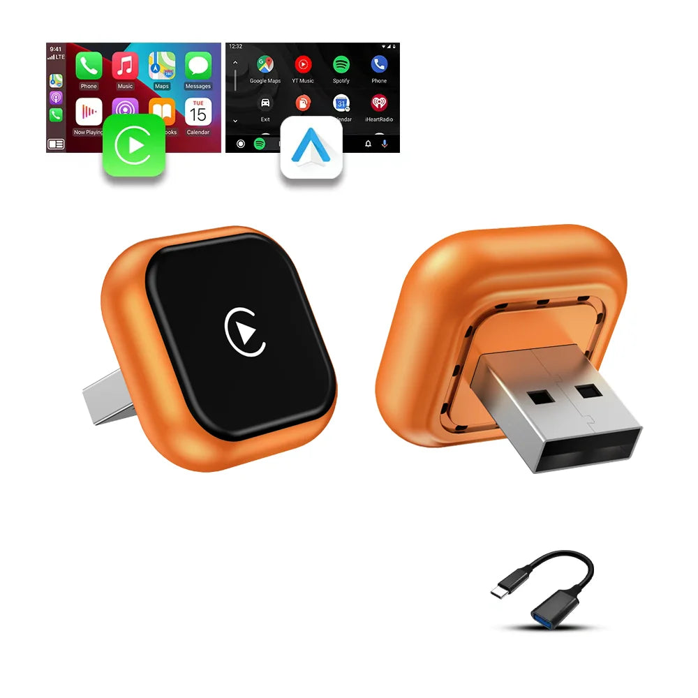 Dongle CarPlay sans fil 2 en 1 et adaptateur sans fil Android Auto, WiFi 5Ghz type-c/USB Plug Play, mise à jour OTA CarPlay sans fil, 2026