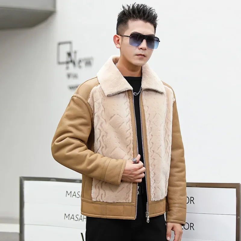 Original Leather and Fur Integrated Coat Men's Winter Lamb Fur Jacket Coats Fashion Male Warm Genuine Leather Clothing FCY5640