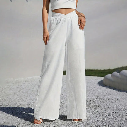 Y.KUKU 2024 New Women's Pants White Elegant Summer Casual Loose Wide Leg Trousers Brand High Quality Pantalones Femme