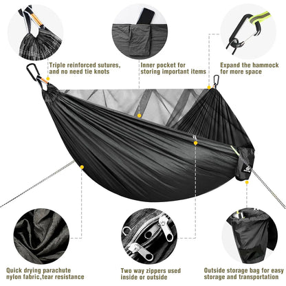 Portable Quick Setup Hammock with Mosquito net Travel Outdoor Camping Hammock Hanging Sleeping Swing Bed with Mosquito Net