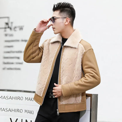 Original Leather and Fur Integrated Coat Men's Winter Lamb Fur Jacket Coats Fashion Male Warm Genuine Leather Clothing FCY5640