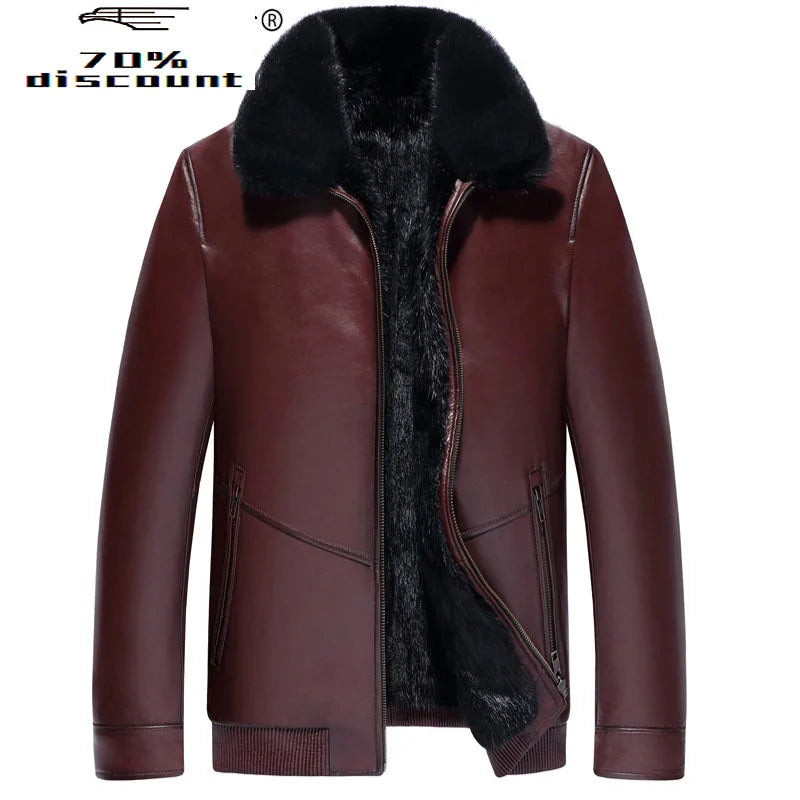 Leather Jacket Winter Jacket Men Real Mink Fur Liner Coat Genuine Sheepskin Coat Plus Size Veste Homme LSY088259 MY2243