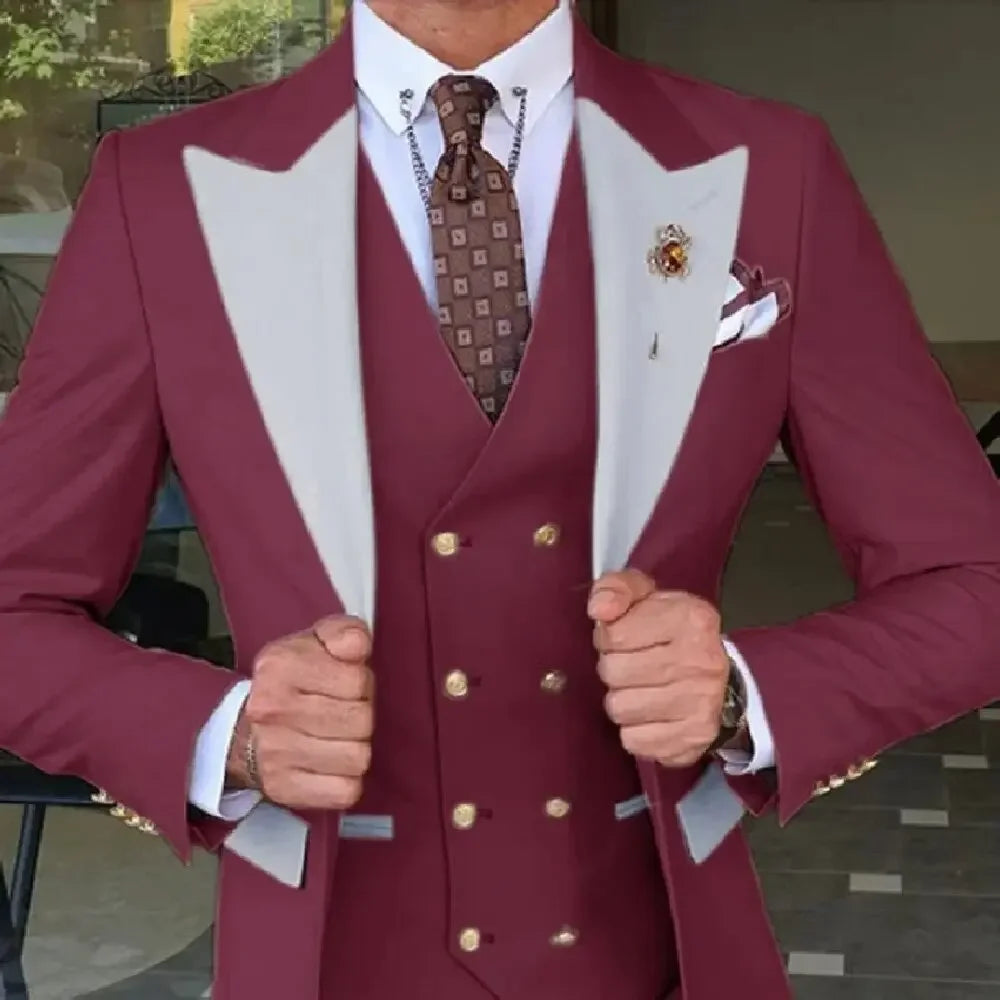 2024 Burgundy Slim Fit Wedding Men's Suits Custom Groom Fashion Smart Business Set Tuxedo Trajes Elegante Para Hombres 3 piece