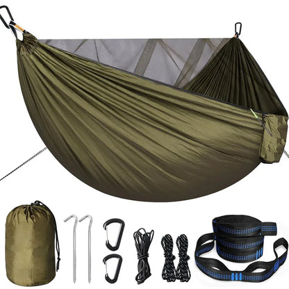 Portable Quick Setup Hammock with Mosquito net Travel Outdoor Camping Hammock Hanging Sleeping Swing Bed with Mosquito Net