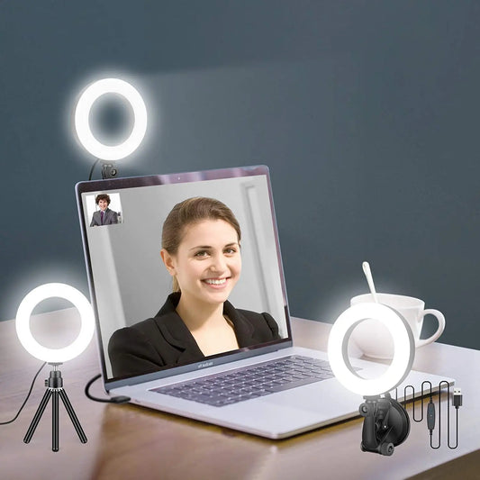 16cm Ring Light for Zoom Meetings, Laptop Ring Light with Tripod Stand, Ring Light with Suction Cup for Phone Computer Monitor