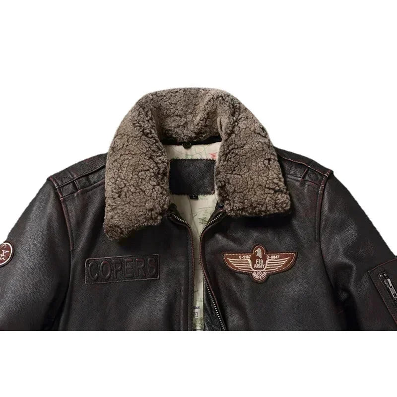 Vintage Genuine Leather Jacket Men Flight Jackets Natural Fur Collar Aviation Bomber Coats Mens Motorcycle Biker