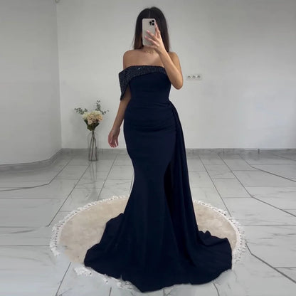 Eightale Elegant Evening Dress off the Shoulder Sequined Navy Blue Mermaid Prom Wedding Dress Party Gown Robes De Soirée