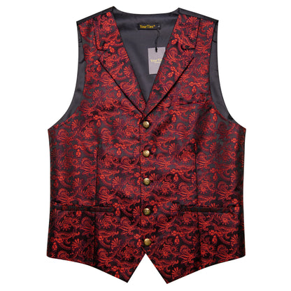 Classic Red Black Vest for Man Wedding Groom Fashion Men's Waistcoat Luxury Pocket Square Cufflink chaleco hombre Party Business