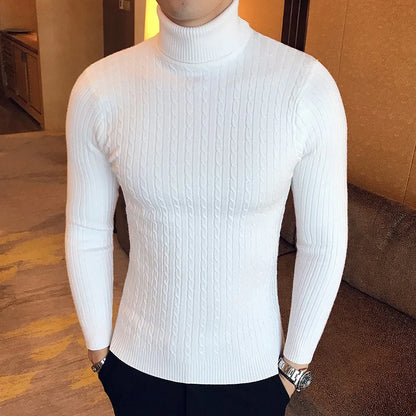 Winter High Neck Thick Warm Sweater Men Turtleneck Brand Mens Sweaters Slim Fit Pullover Men Knitwear Male Double Collar