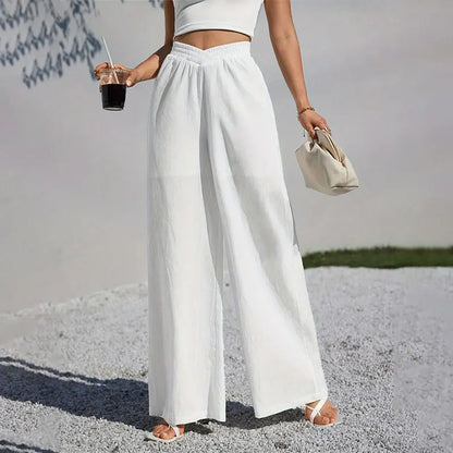 Y.KUKU 2024 New Women's Pants White Elegant Summer Casual Loose Wide Leg Trousers Brand High Quality Pantalones Femme