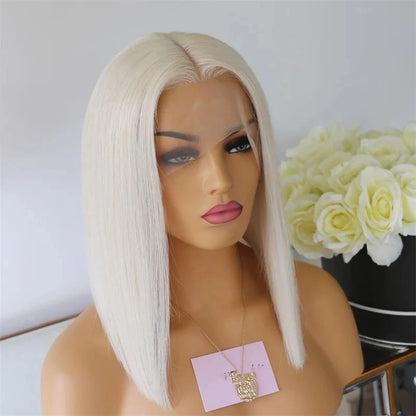 13x1 Short Bob Wig White Platinum Straight Lace Front Wig Brazilain Natural Hairline Wig 180 Density Preplucked Hairline Cosplay