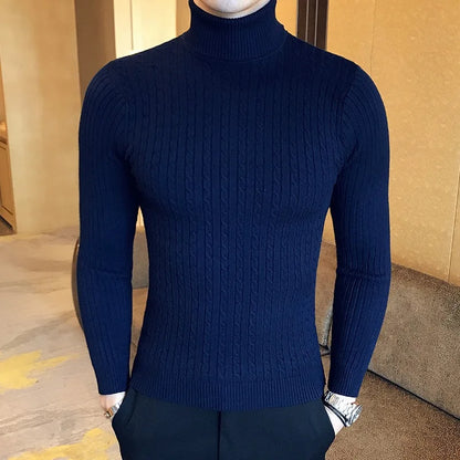 Winter High Neck Thick Warm Sweater Men Turtleneck Brand Mens Sweaters Slim Fit Pullover Men Knitwear Male Double Collar