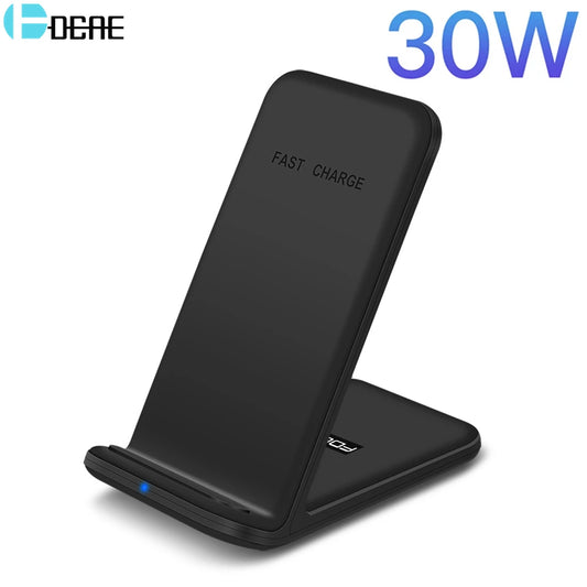 DCAE 30W Wireless Charger Stand For iPhone 15 14 13 12 11 XR 8 Induction Fast Charging Station for Samsung S22 S21 Phone Holder