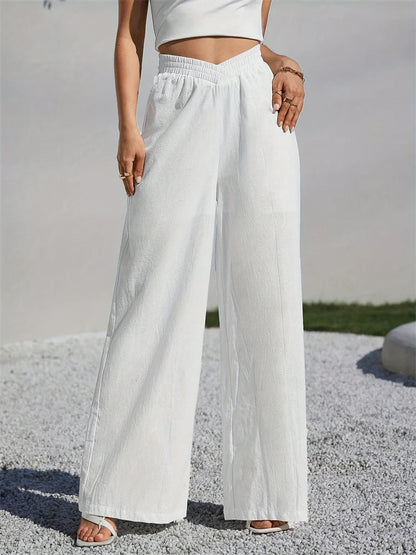 Y.KUKU 2024 New Women's Pants White Elegant Summer Casual Loose Wide Leg Trousers Brand High Quality Pantalones Femme