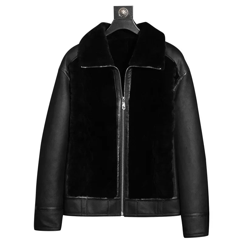 Original Leather and Fur Integrated Coat Men's Winter Lamb Fur Jacket Coats Fashion Male Warm Genuine Leather Clothing FCY5640