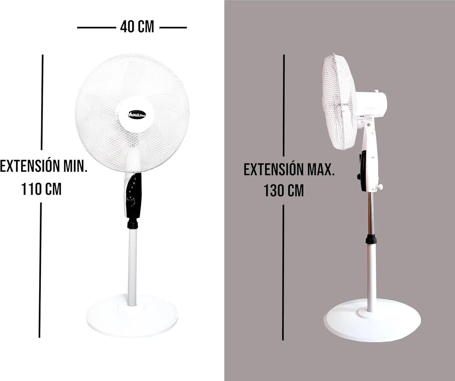 Swing foot fan, 3 levels of ventilation, height adjustable, 50 W, white, blade size 40 cm