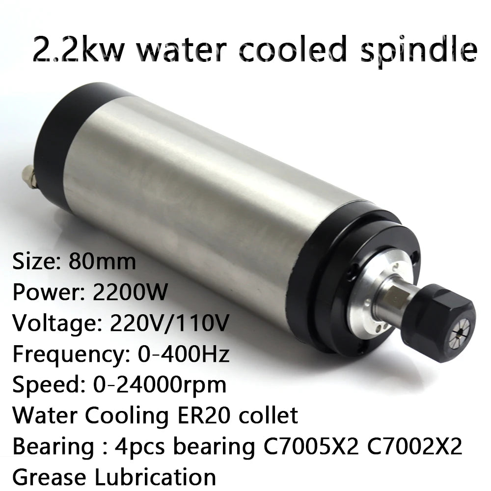 0.8KW/1.5KW/2.2KW Water Cooled Spindle Motor+Inverter VFD+ 65mm/80mm clamp + 80w water pump +ER11/ER20 Collet