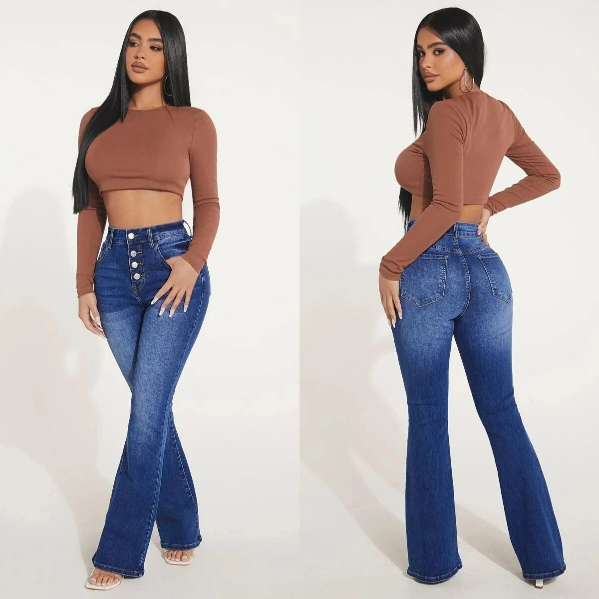 2023 Fall New High Waist Boot Cut Jeans For Women Fashion Stretch Slim Denim Flared Pants Casual trousers S-2XL Drop Shipping