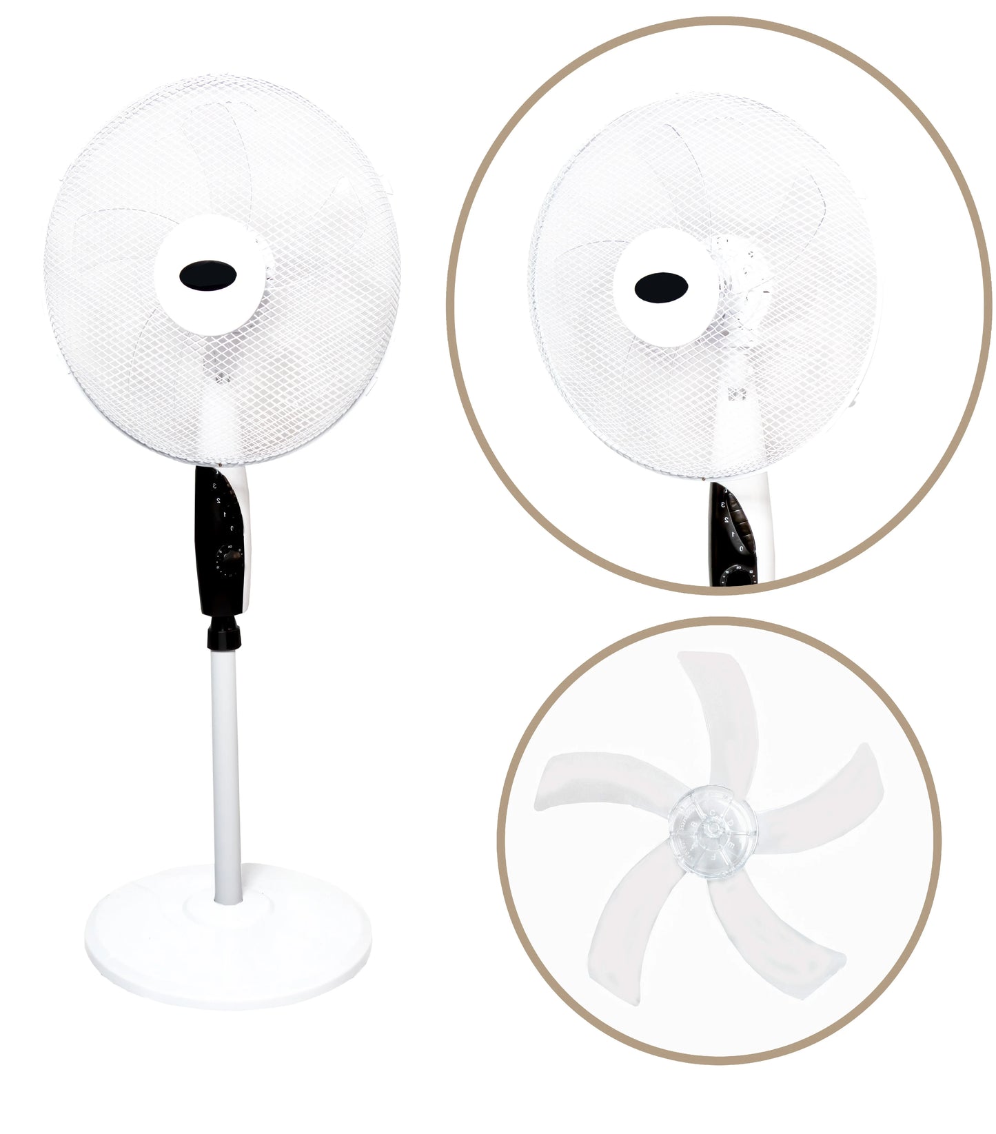 Swing foot fan, 3 levels of ventilation, height adjustable, 50 W, white, blade size 40 cm