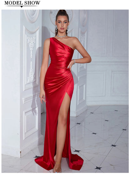 Adyce One Shoulder Elegant Women's Maxi Club Dress Summer Sleeveless Draped Fashion Celebrity Party Female Outfits Sexy Dresses