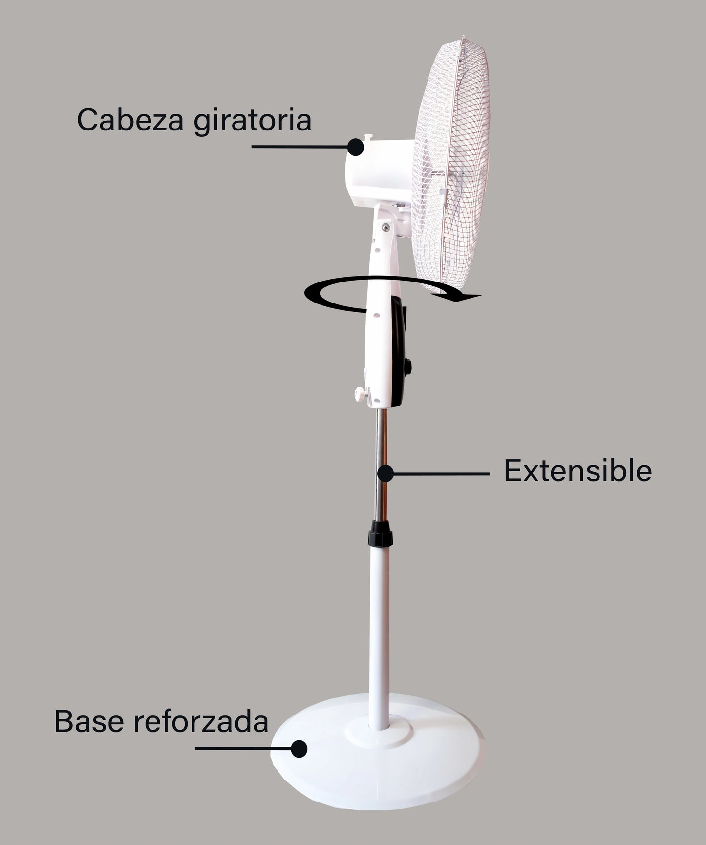 Swing foot fan, 3 levels of ventilation, height adjustable, 50 W, white, blade size 40 cm