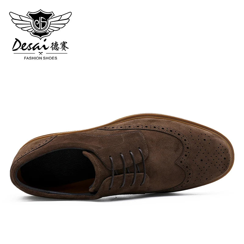 Desai Genuine Derby Men Shoes Cow Suede Leather Autumn Winter Brogue Casual Men Leather Shoe Male Dress Shoes Gifts