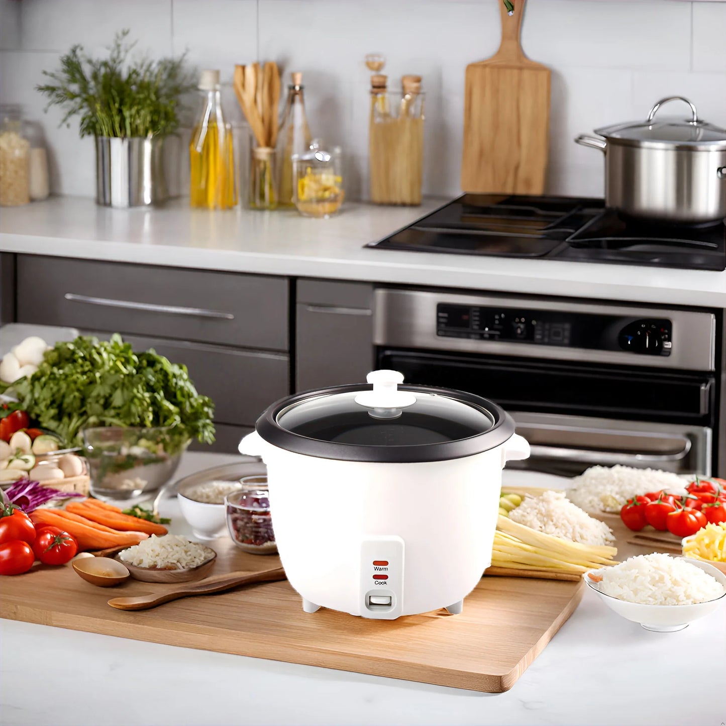 1L 500W Electric Rice Cooker, Electric Rice Cooker, Steamer and Glass Lid, Easy to Clean