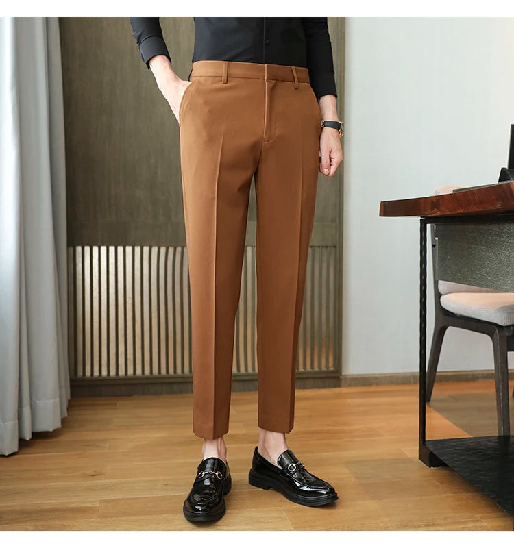 Dress Pants For Men High Quality Korean Luxury Clothing Drape Suit Pants Slim Fit Ankle Length Men's Formal Trousers All Match