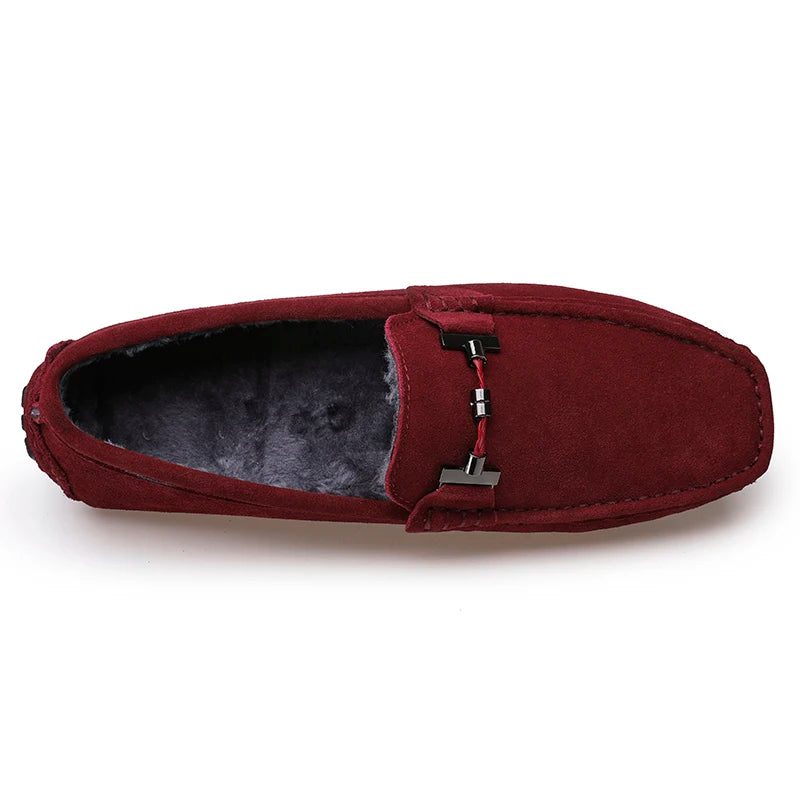 Brand Winter Hot Sell Moccasins Men Loafers High Quality Genuine Leather Shoes Men Flats Warm Plush Driving Shoes Big Size 38-47