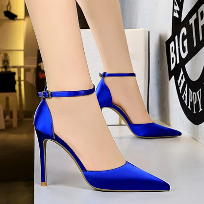 Bigtree Shoes Women High Heels 10cm Sexy Sandals Wedding Bridal Shoes Silk Glitter Heels Fetish Stiletto Woman Pumps Blue 34-43