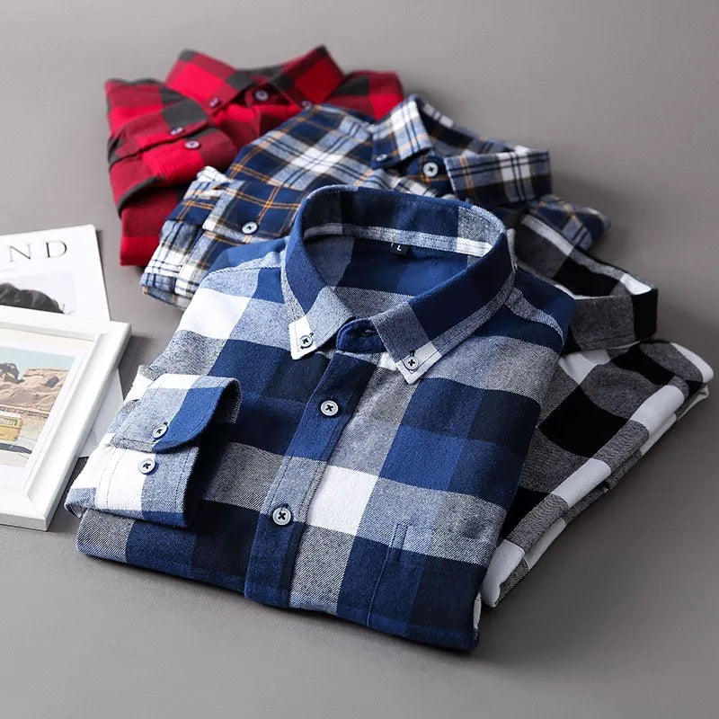 2022 New Men Plaid 100% Cotton Spring Autumn Casual  Long Sleeve Chemise Homme Male Check Shirts