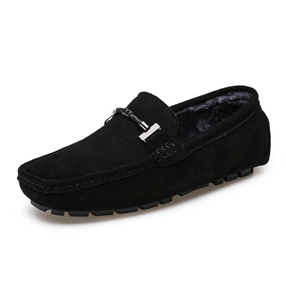 Brand Winter Hot Sell Moccasins Men Loafers High Quality Genuine Leather Shoes Men Flats Warm Plush Driving Shoes Big Size 38-47