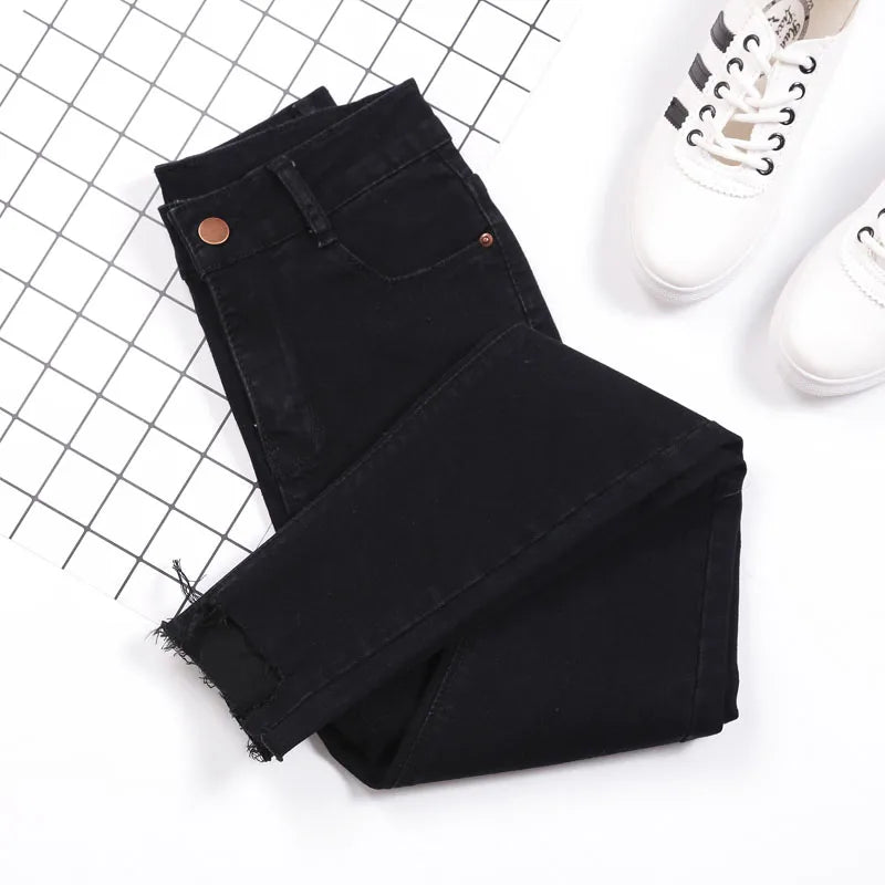 Womens Ankle-length Jeans Casual High Wasit Skinny Denim Pants Retro Leggings Vaqueros Streetwear Slim Pantalone Stretch Trouser