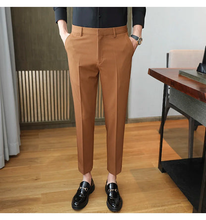 Dress Pants For Men High Quality Korean Luxury Clothing Drape Suit Pants Slim Fit Ankle Length Men's Formal Trousers All Match