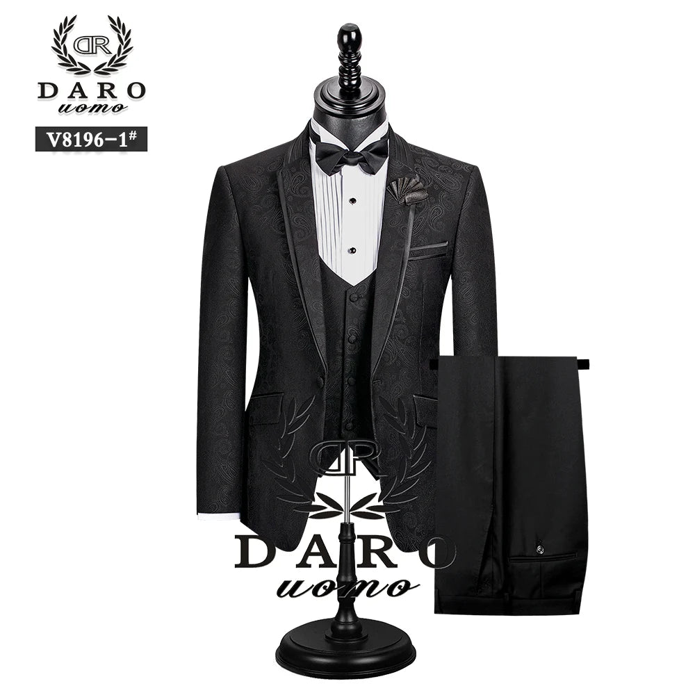 2023 DR  DARO UOMO Men Suits Slim Fit Bridegroom Wedding Tuxedo  3 Piece  Black Gold White Royalblue DRV8196