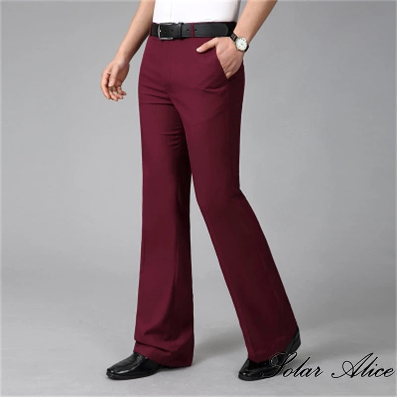 2024 Men's Four Seasons New Mid-Waist Micro-Flared Casual Pants Business Boot Cut Bell-Bottom Trousers