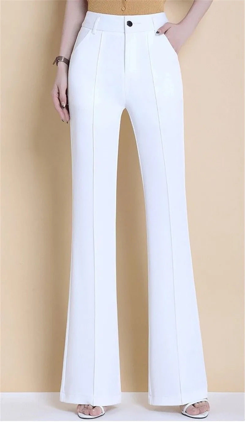 Women2021New Spring Summer White Micro Trouser Female High-Waisted Thin Drape Casual Pant Fashion Wide-Leg Stretch Trousers A127