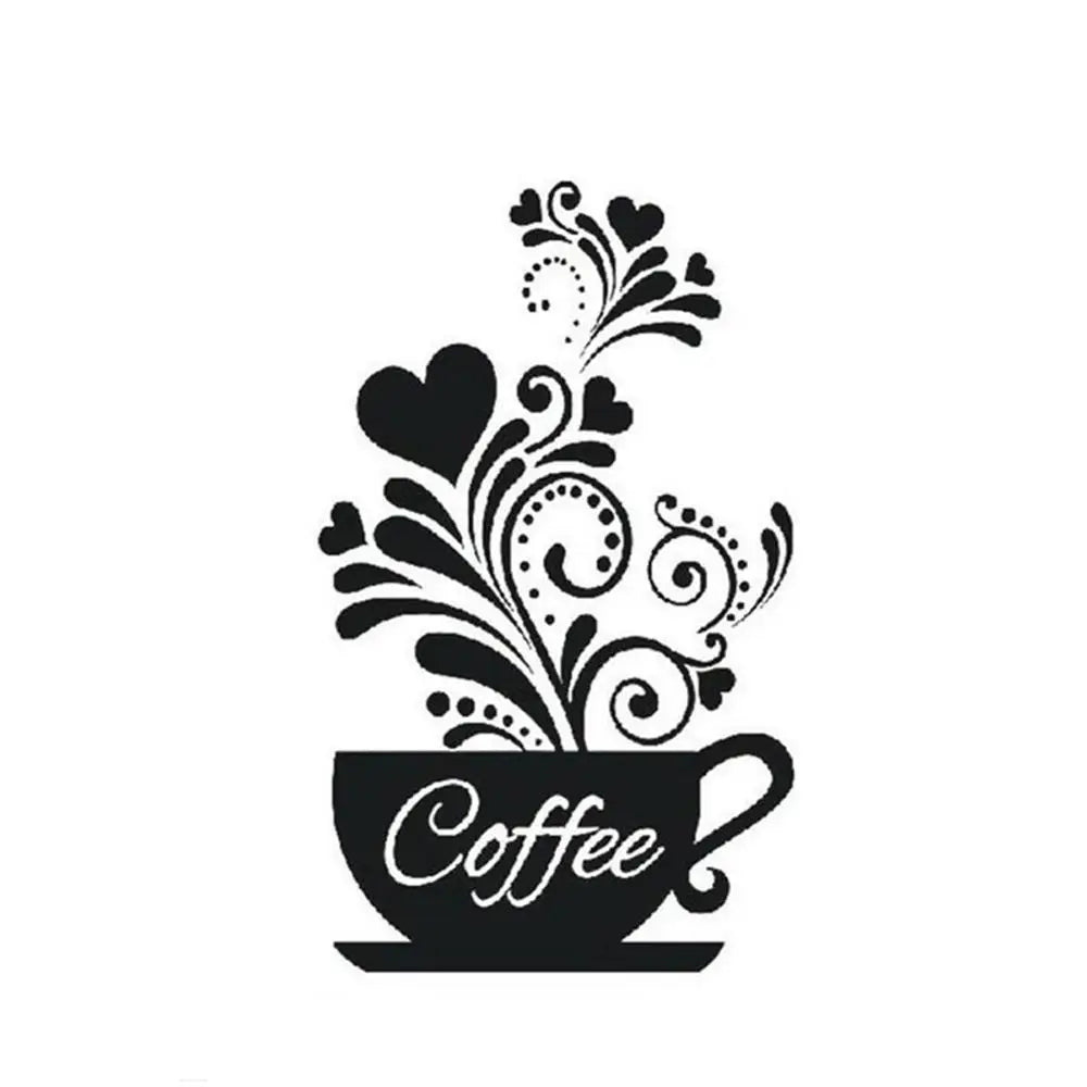 Creative Flower Vine Coffee Cup Wall Stickers For Cafe Restaurant Decoration Decals Home Kitchen Decor Self-adhesive Wallpaper