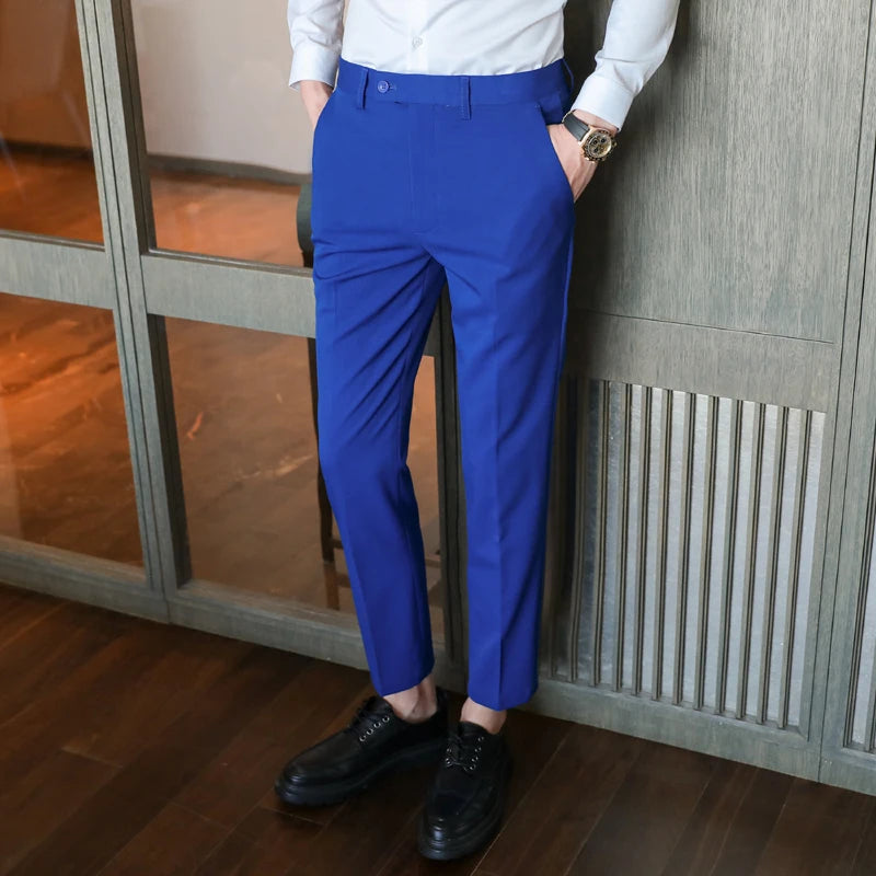 Brisith Style Simple Solid Business Dress Suit Pants Men Clothing All Match Slim Fit Casual Office Trousers Formal Wear 4Colors