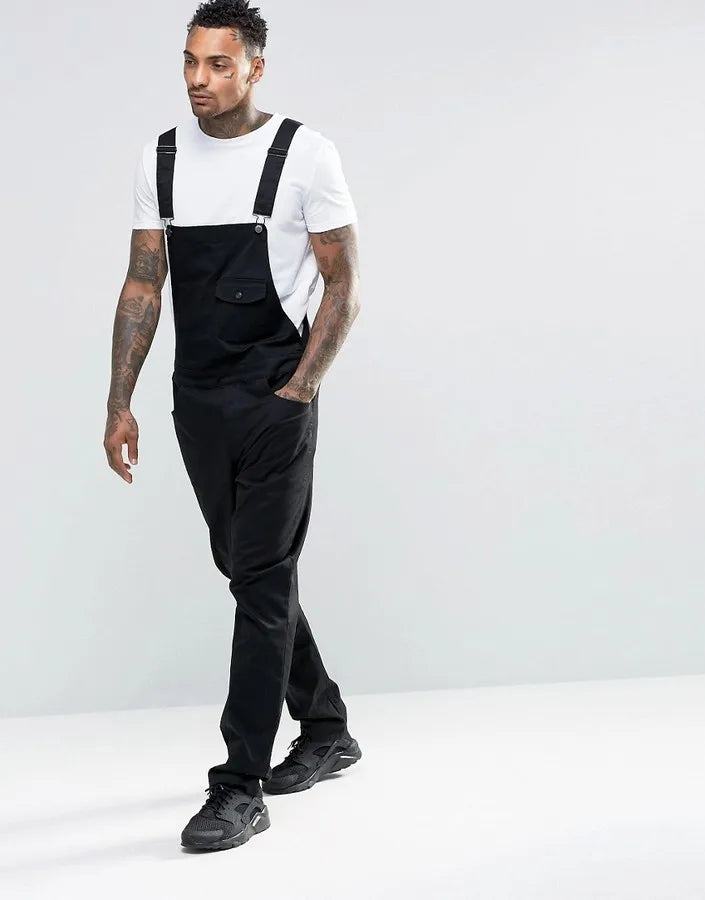 New Denim White Overalls Slim Men's Trousers New Europe and America Bib Men Spring and Autumn Casual Solid Color Mens Jeans