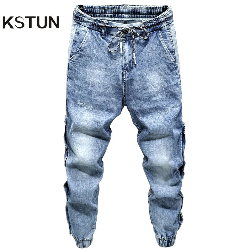 Oversize Jeans Men Harem Pants Wide Leg Loose Fit Tapered Jeans Male Joggers Hip Hop Streetwear Elastic Waist Trousers For Men