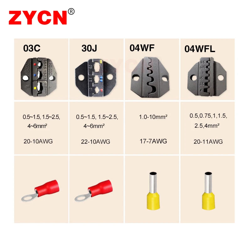 Crimping Dies HS Series Pliers Multi Jaws Insulated Terminals Hand Tool Plug Tube Coaxial 9 Inch VE Bootlace RV SV Uninsulated