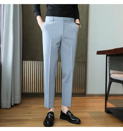 Dress Pants For Men High Quality Korean Luxury Clothing Drape Suit Pants Slim Fit Ankle Length Men's Formal Trousers All Match