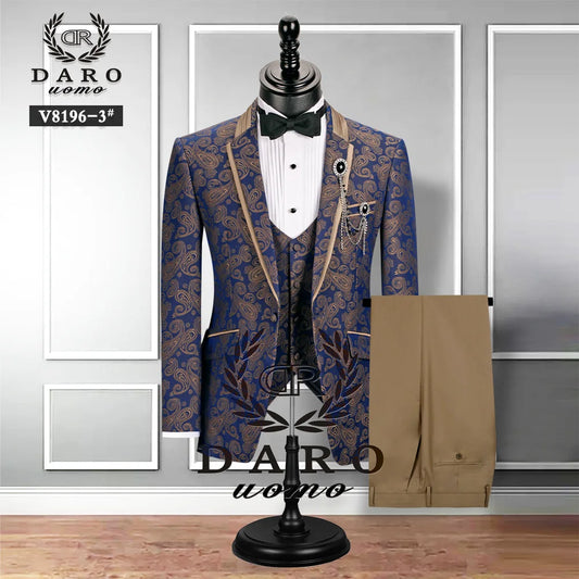 2023 DR  DARO UOMO Men Suits Slim Fit Bridegroom Wedding Tuxedo  3 Piece  Black Gold White Royalblue DRV8196