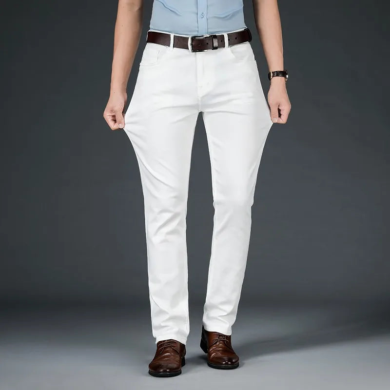 2021 All White Jeans Regular Straight Washed Classic Denim Pants Brand Male Casual Trousers Four Seasons Wear