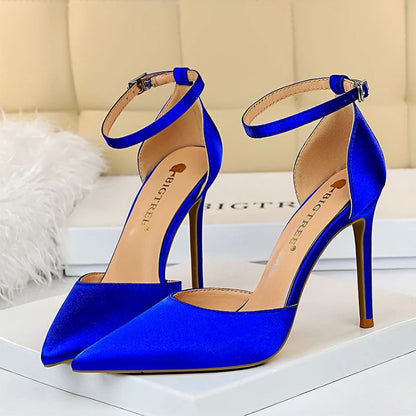 Bigtree Shoes Women High Heels 10cm Sexy Sandals Wedding Bridal Shoes Silk Glitter Heels Fetish Stiletto Woman Pumps Blue 34-43