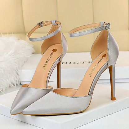 Bigtree Shoes Women High Heels 10cm Sexy Sandals Wedding Bridal Shoes Silk Glitter Heels Fetish Stiletto Woman Pumps Blue 34-43