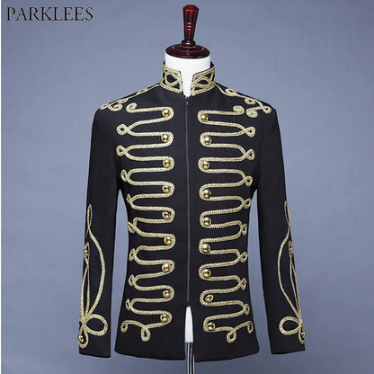 Men's Steampunk Military Drummer Blazer Jacket Stand Collar Zipper Punk Gothic Parade Jacket Men Prom Vintage Suit Jacket Male