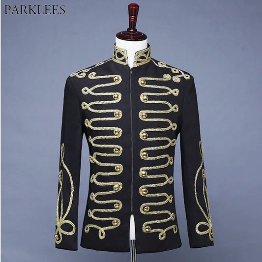 Men's Steampunk Military Drummer Blazer Jacket Stand Collar Zipper Punk Gothic Parade Jacket Men Prom Vintage Suit Jacket Male