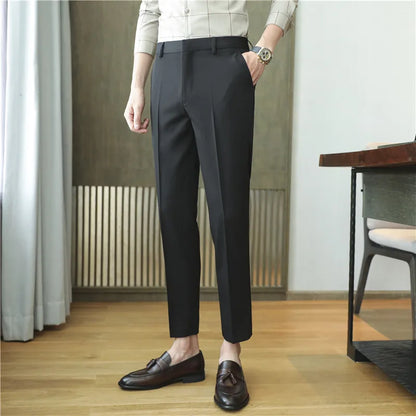 Dress Pants For Men High Quality Korean Luxury Clothing Drape Suit Pants Slim Fit Ankle Length Men's Formal Trousers All Match